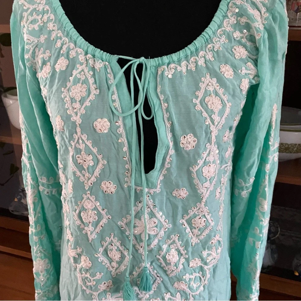 MELISSA ODEBASH Kaftan/Beach Dress Embroidered Mint Green - Picture 5 of 8